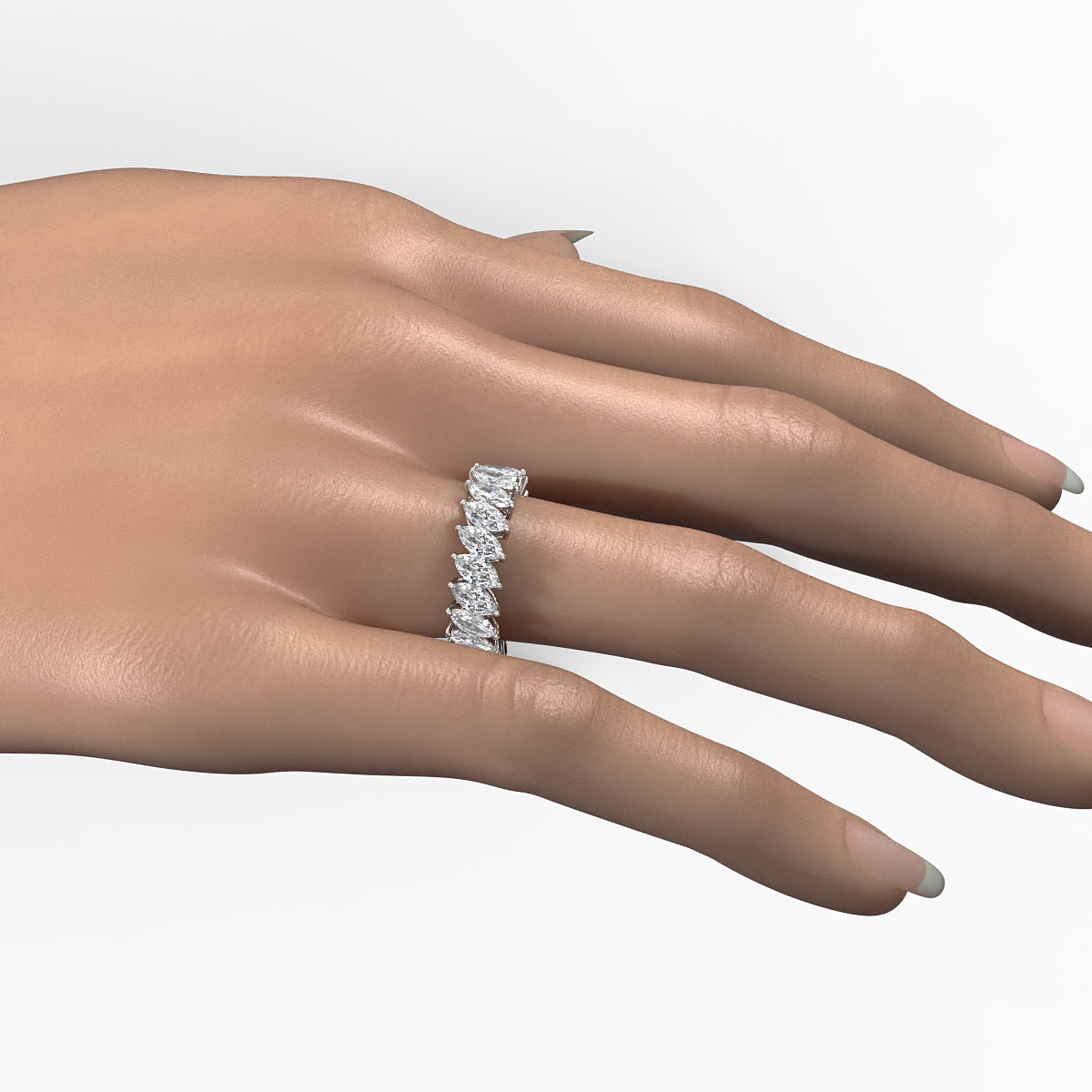 Shared Prong Marquise Lab Diamond Women's Wedding Band 6 mm 3.6ctw.